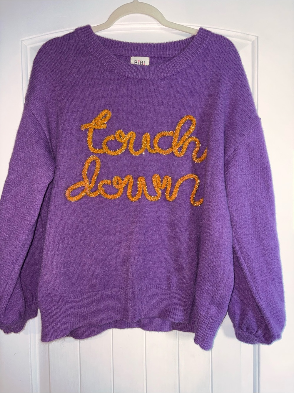 BiBi Purple Sweater with Gold 'touch down' Embroidery